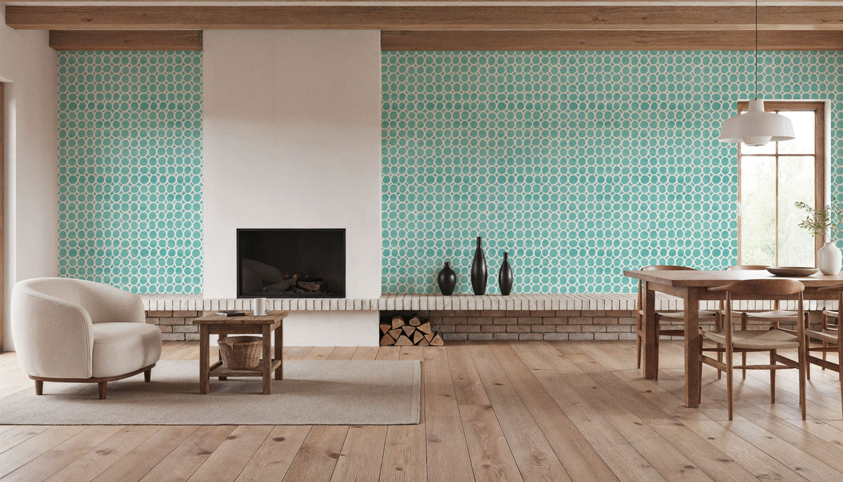 Mixed Turqouise Circles Inverse Mural Wallpaper - room preview 03