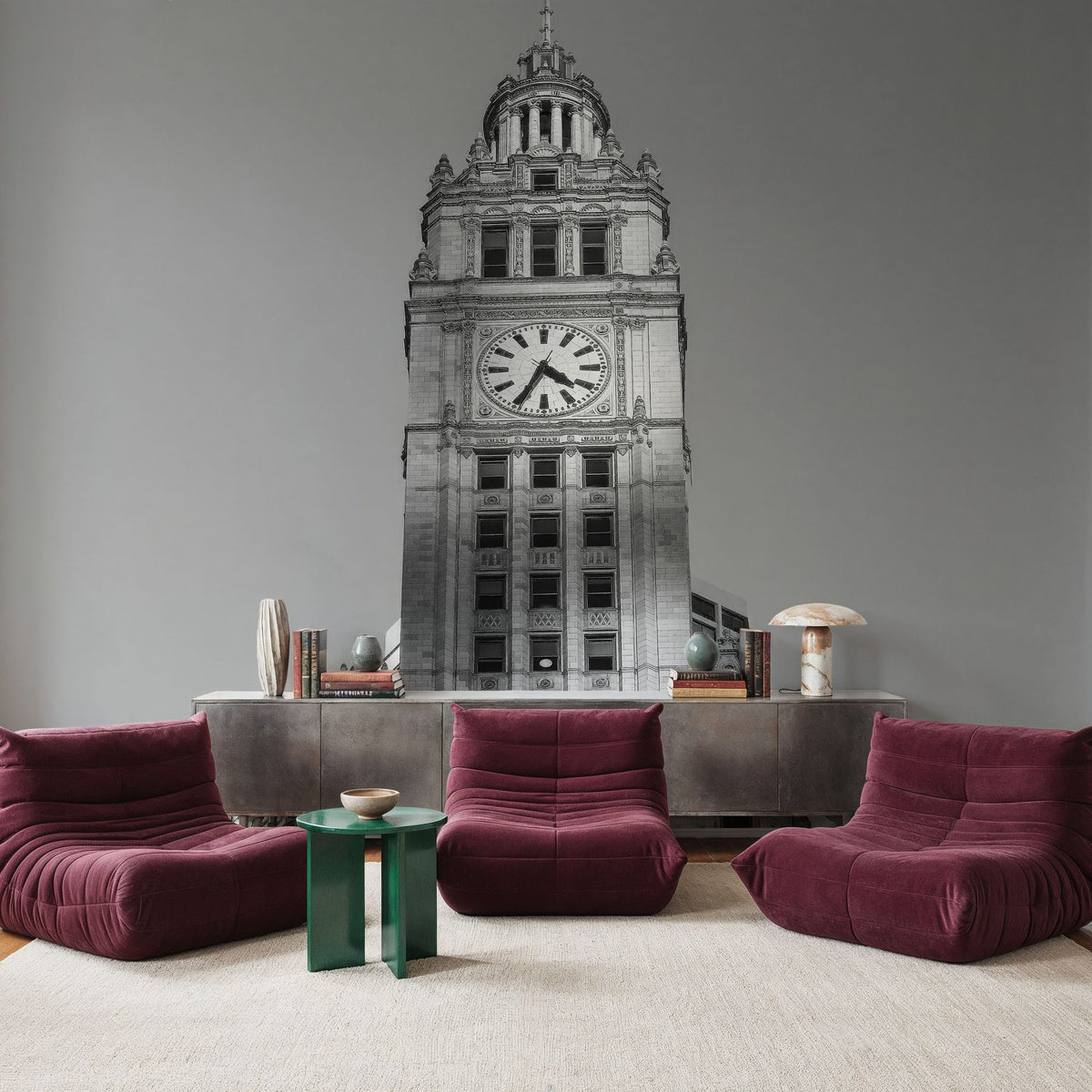 Chicago River Walk BW Mural Wallpaper - room preview 03