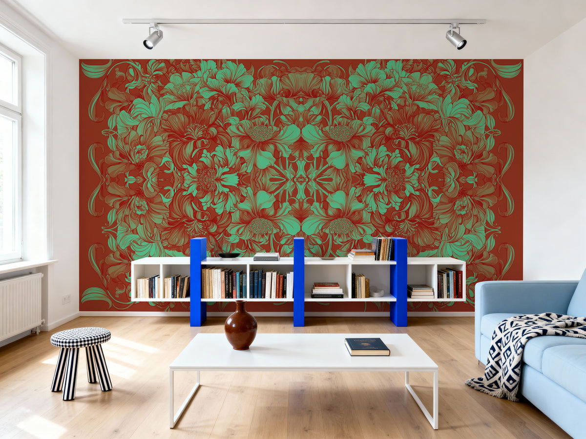 Scandi Flower Ceiling VI Mural Wallpaper - Red Tone - room preview 03