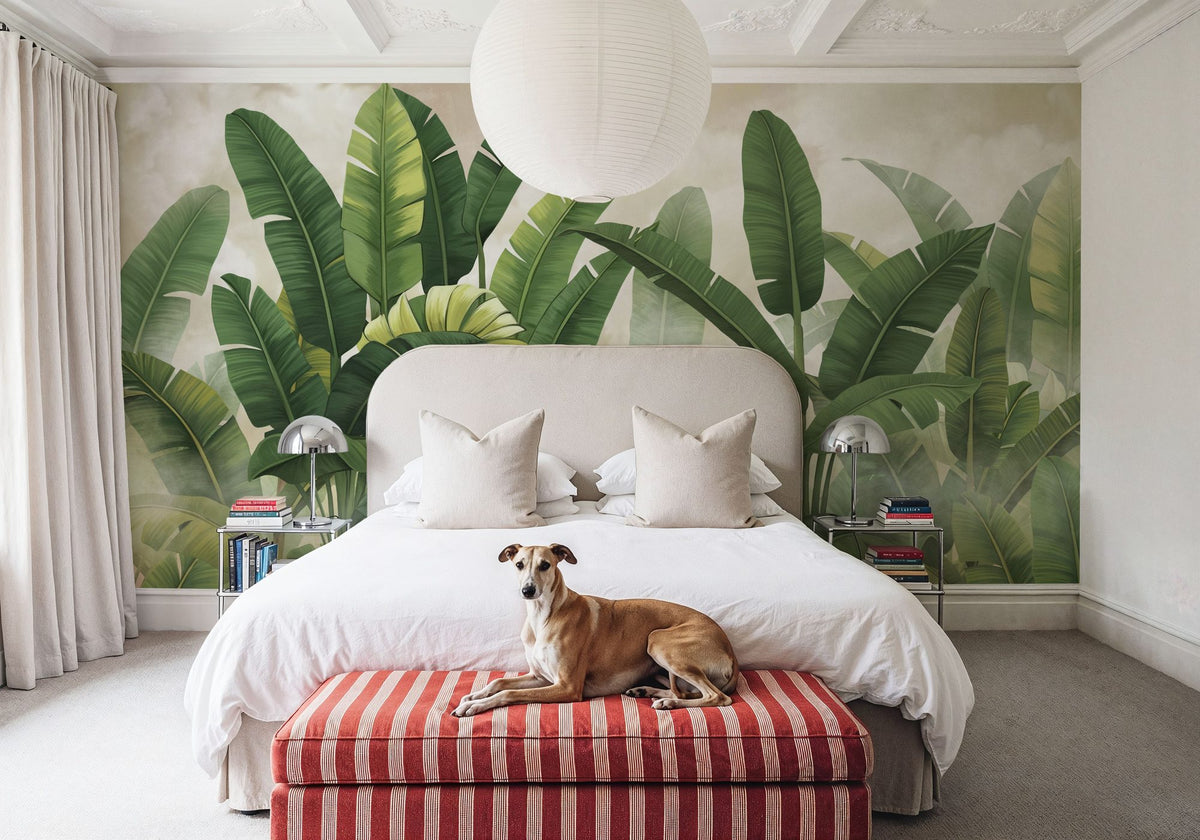 Banana Palms, Bright Green Mural Wallpaper - room preview 03