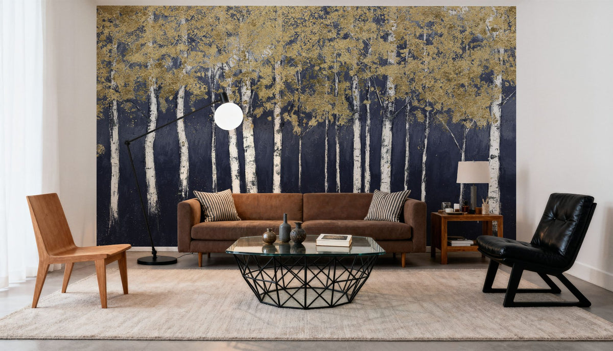 Shimmering Forest Indigo Mural Wallpaper - room preview 03