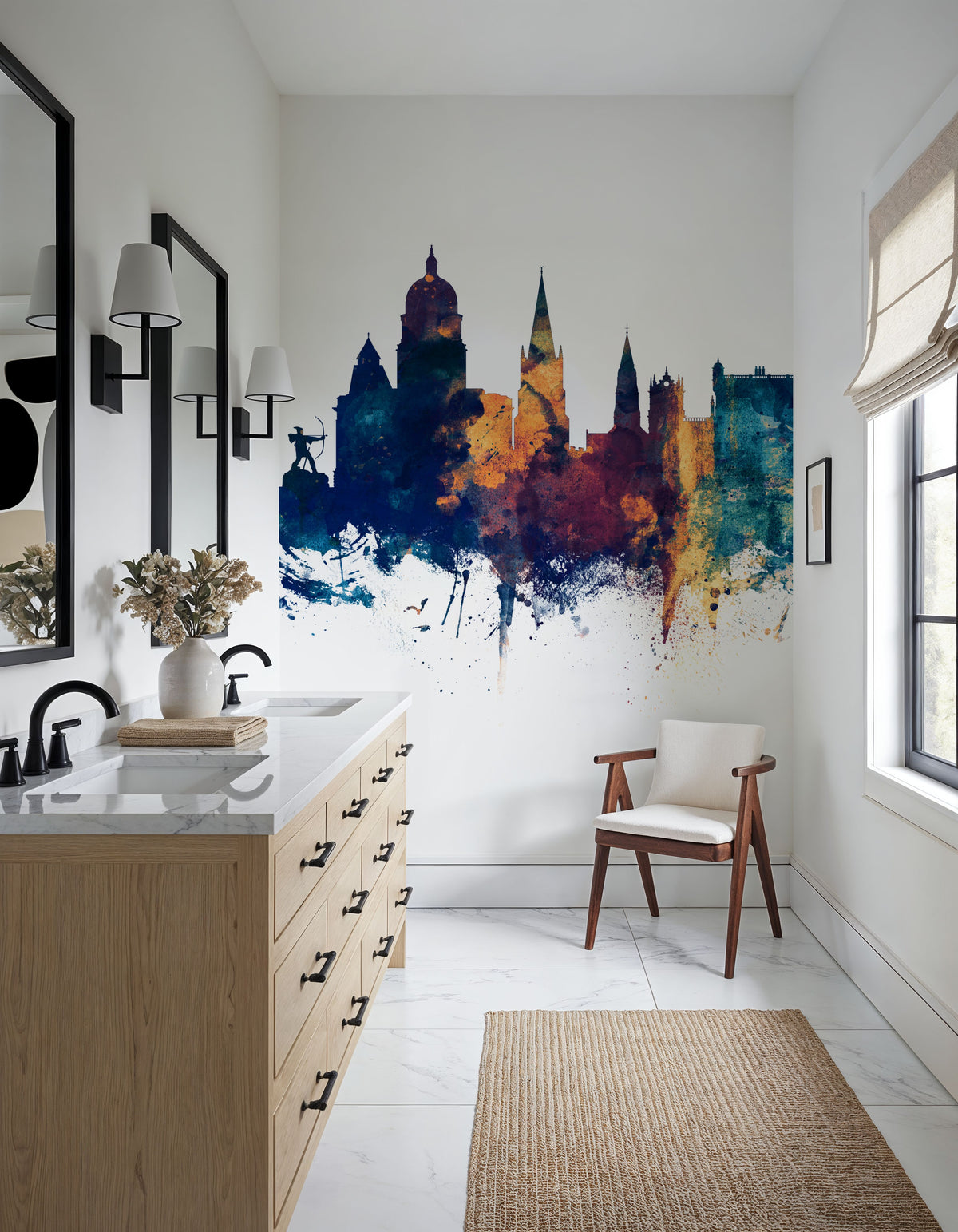 Nottingham England Skyline Blue & Bronze Mural Wallpaper - room preview 03