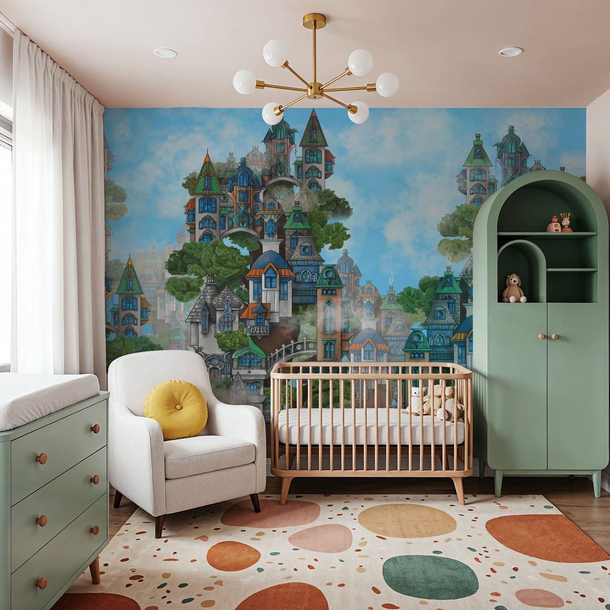 Treehouse Neighborhood Bright Mural Wallpaper - room preview 03