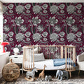 Rococo Chysatemums, Stone on Wine Mural Wallpaper - room preview 03