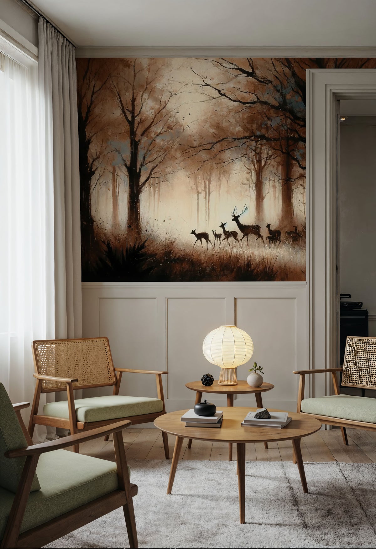 Deer Family in Misty Sepia Mural Wallpaper - room preview 03