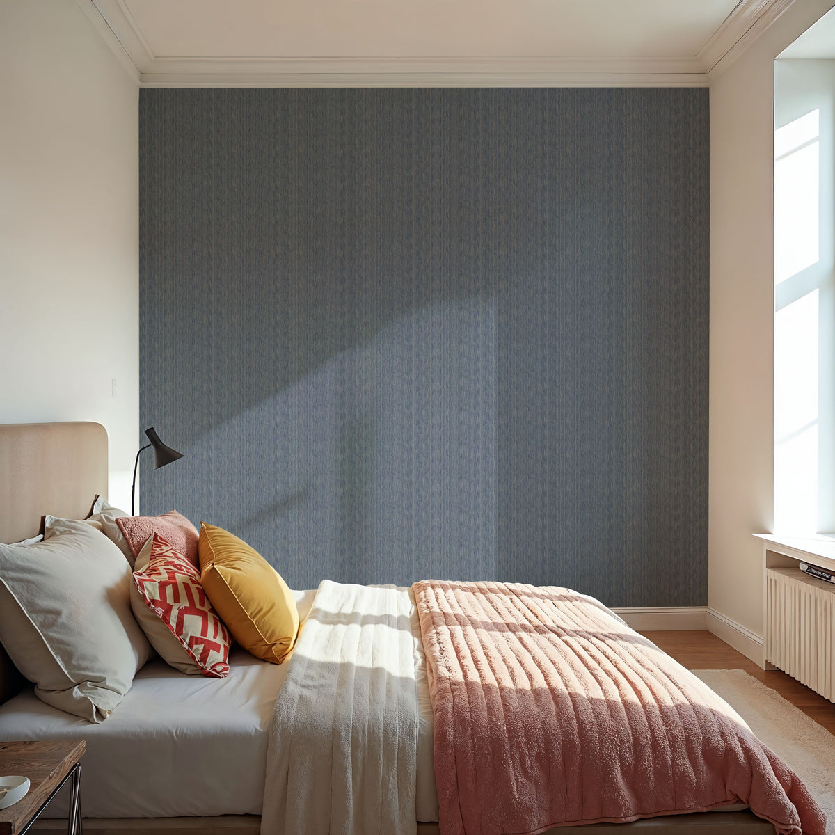 Faux Cloth Texture, Denim Blue Mural Wallpaper - room preview 03