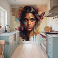 Watercolor Butterfly Woman Mural Wallpaper - room preview 03
