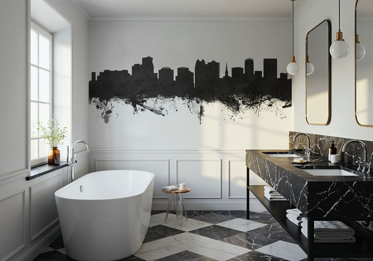 Orlando Florida Skyline Black & White Mural Wallpaper - room preview 03