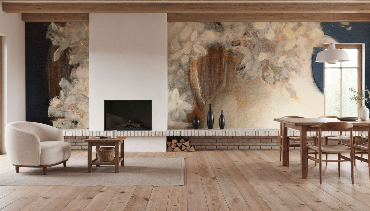 Golden Hydrangeas I White Mural Wallpaper - room preview 03