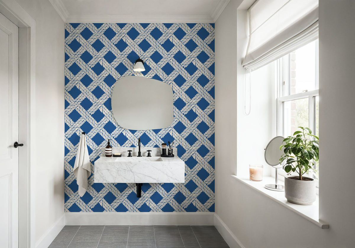 Seafood Shanty White on Blue I Mural Wallpaper - room preview 03