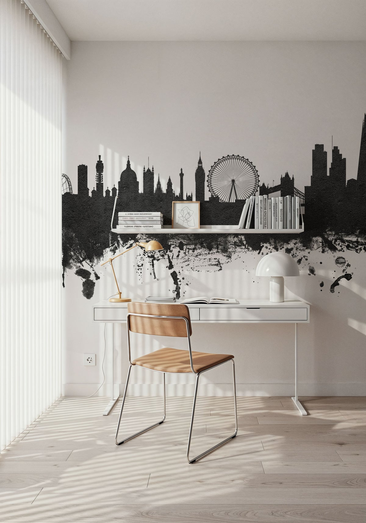 London Skyline Black & White Mural Wallpaper - room preview 03