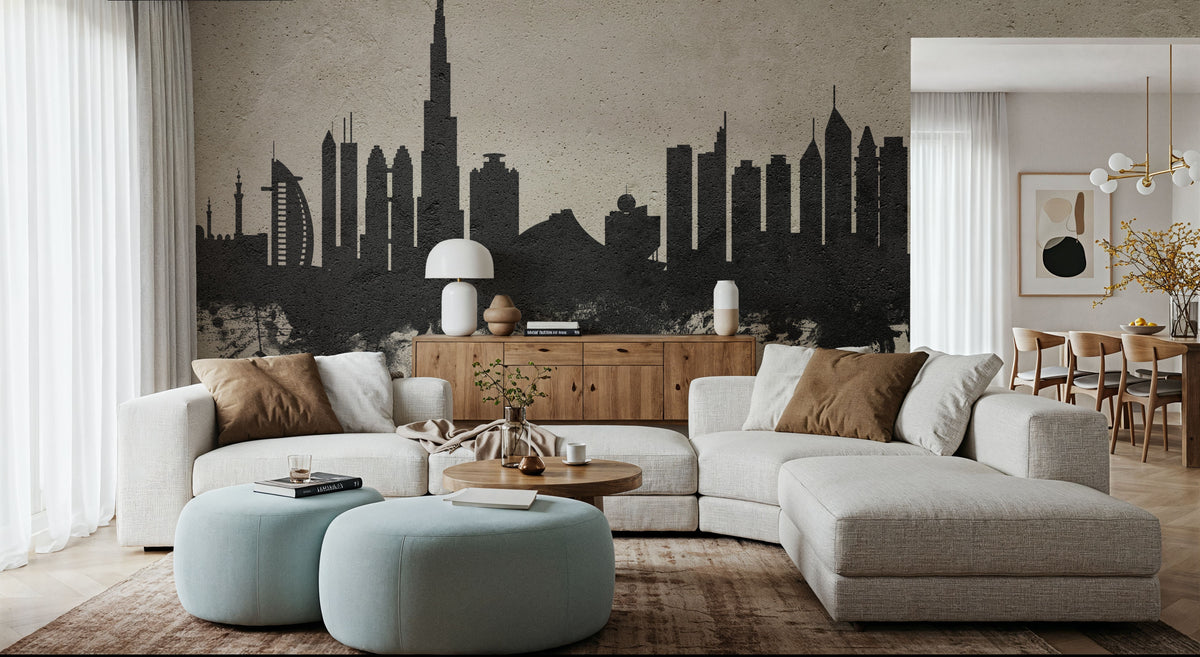 Dubai Skyline Concrete Mural Wallpaper - room preview 03
