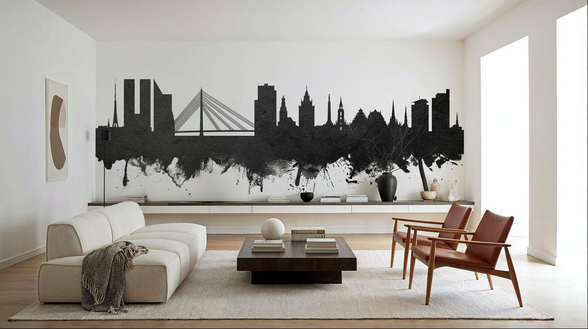 Riga Latvia Skyline Black & White Mural Wallpaper - room preview 03
