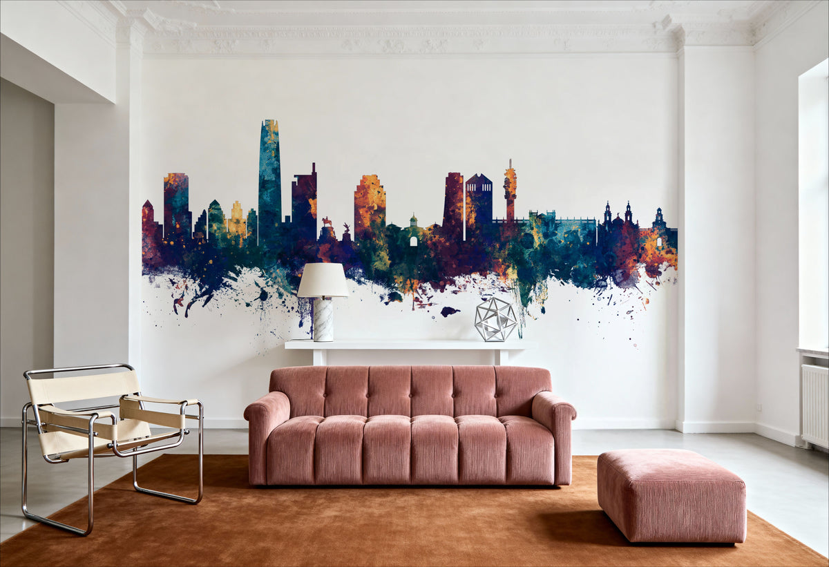 Santiago De Chile Skyline Blue & Bronze Mural Wallpaper - room preview 03