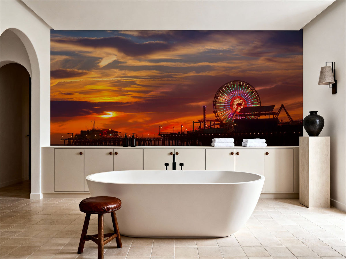 Santa Monica Pier Sunset Orange Mural Wallpaper - room preview 03