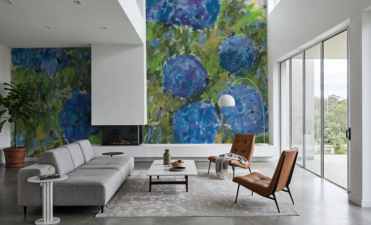 Summer Hydrangeas Mural Wallpaper - Cool Tone - room preview 03