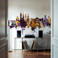 Koblenz Germany Skyline Purpl & Gold Mural Wallpaper - room preview 03