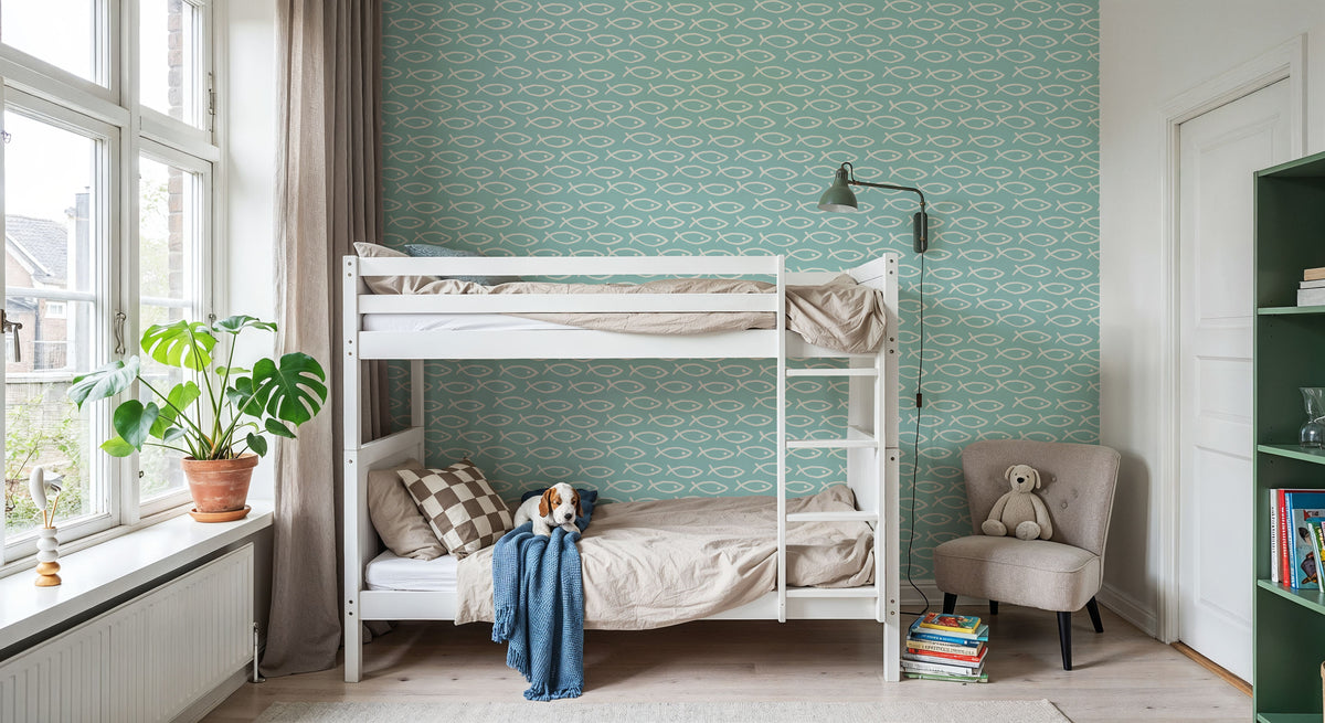 Seaside Fish Turqouise Mural Wallpaper - room preview 03