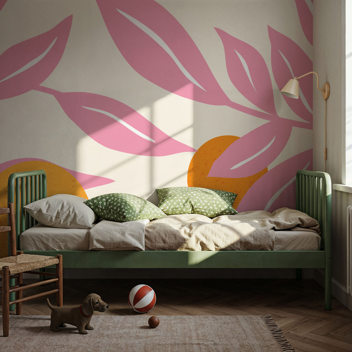 Stylized Flowers in Pink Mural Wallpaper - room preview 03