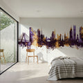 São Paulo Brazil Skyline Purple & Gold Mural Wallpaper - room preview 03