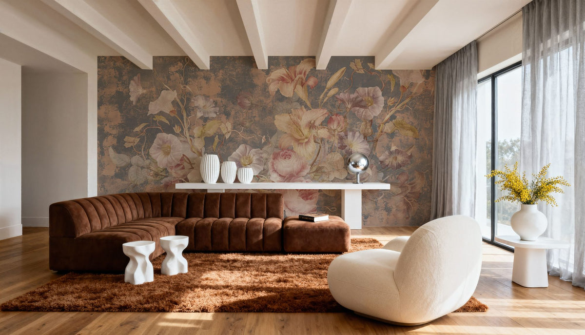 Floral Grunge Singing Mural Wallpaper - Red Tone - room preview 04