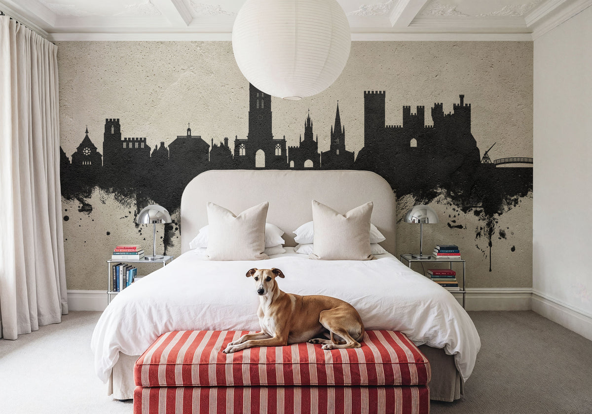 Warwick England Skyline Concrete Mural Wallpaper - room preview 03