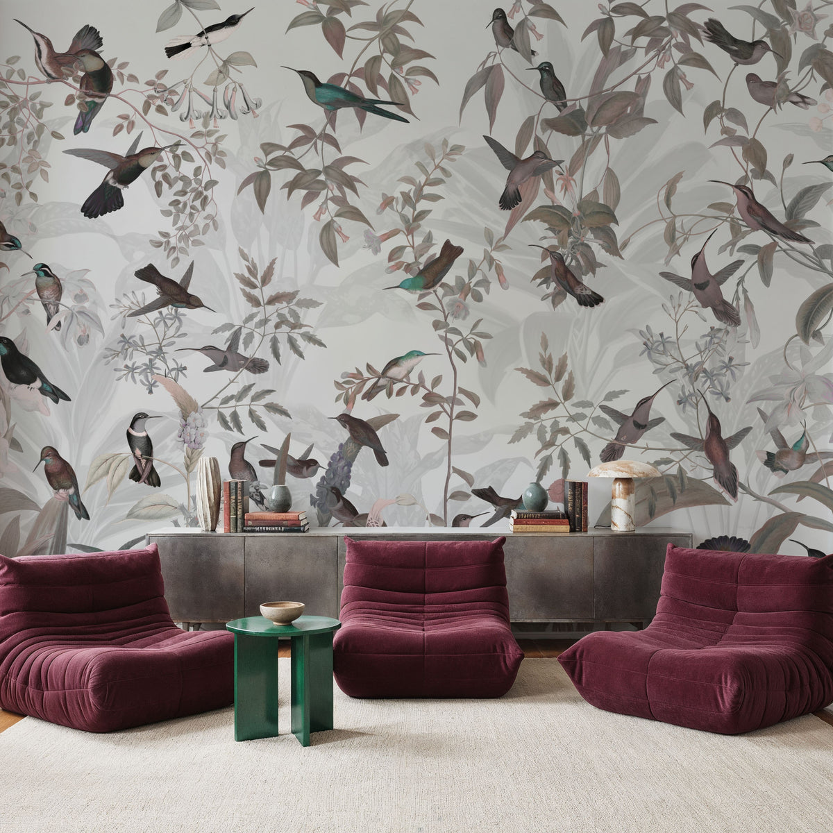 Birds Everywhere Red Mural Wallpaper - room preview 03