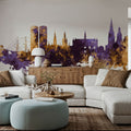 Dundee Scotland Skyline Purple & Gold Mural Wallpaper - room preview 03