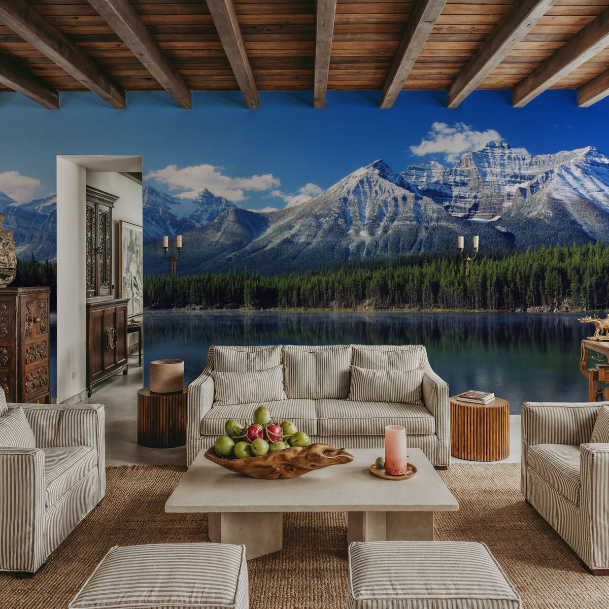 Mountain Lake Reflection Deep Blue Mural Wallpaper - room preview 03