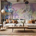 Woman Seated on Interior Sofa Mural Wallpaper - room preview 03