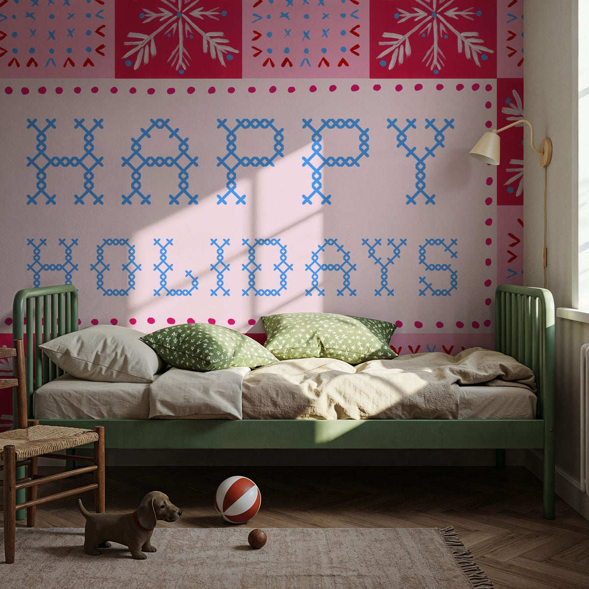 Quilted Christmas I Mural Wallpaper - Red Tone - room preview 03