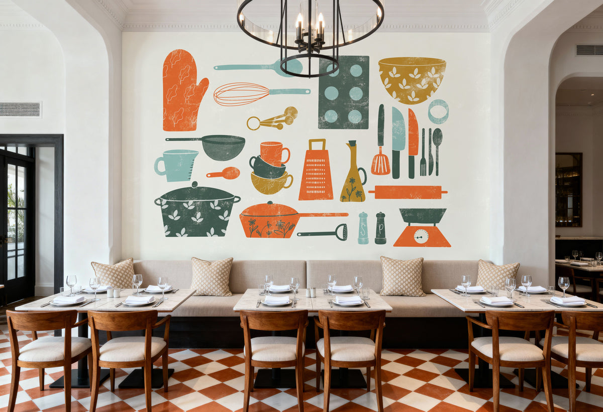 Retro Kitchen Map Mural Wallpaper - room preview 03