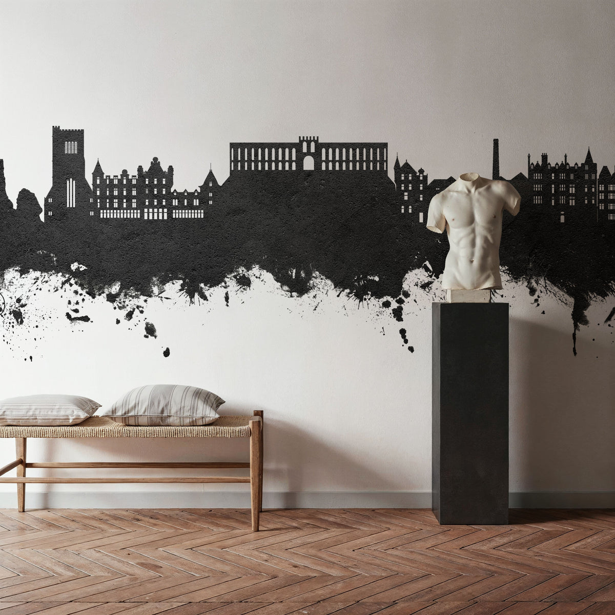 Oban Scotland Skyline Black & White Mural Wallpaper - room preview 03