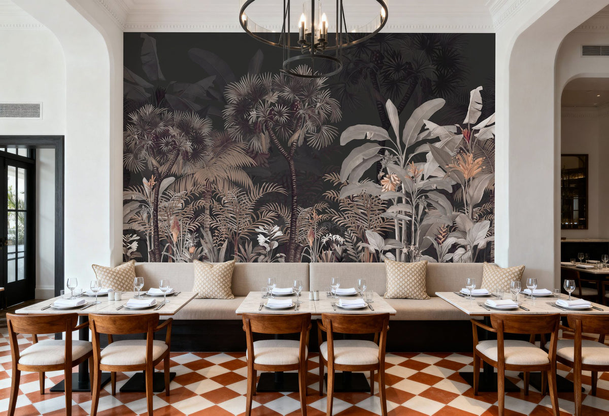 Tropical Forest Strolls Dark Gray Mural Wallpaper - room preview 03
