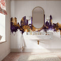 Ulaanbaatar Mongolia Skyline Purple & Gold Mural Wallpaper - room preview 03