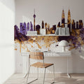 Kuala Lumpur Skyline Purple & Gold Mural Wallpaper - room preview 03