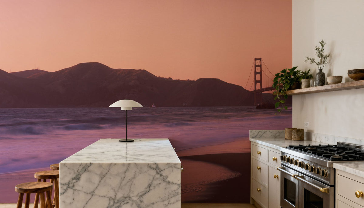 Crimson Bridge Twilight Red Mural Wallpaper - room preview 03