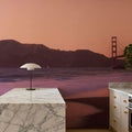 Crimson Bridge Twilight Red Mural Wallpaper - room preview 03