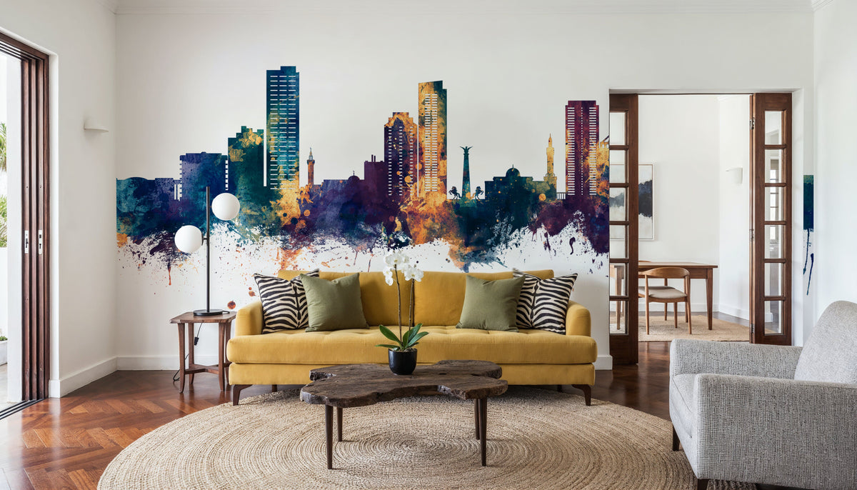 Umm Al Quwain Skyline Blue & Bronze Mural Wallpaper - room preview 03