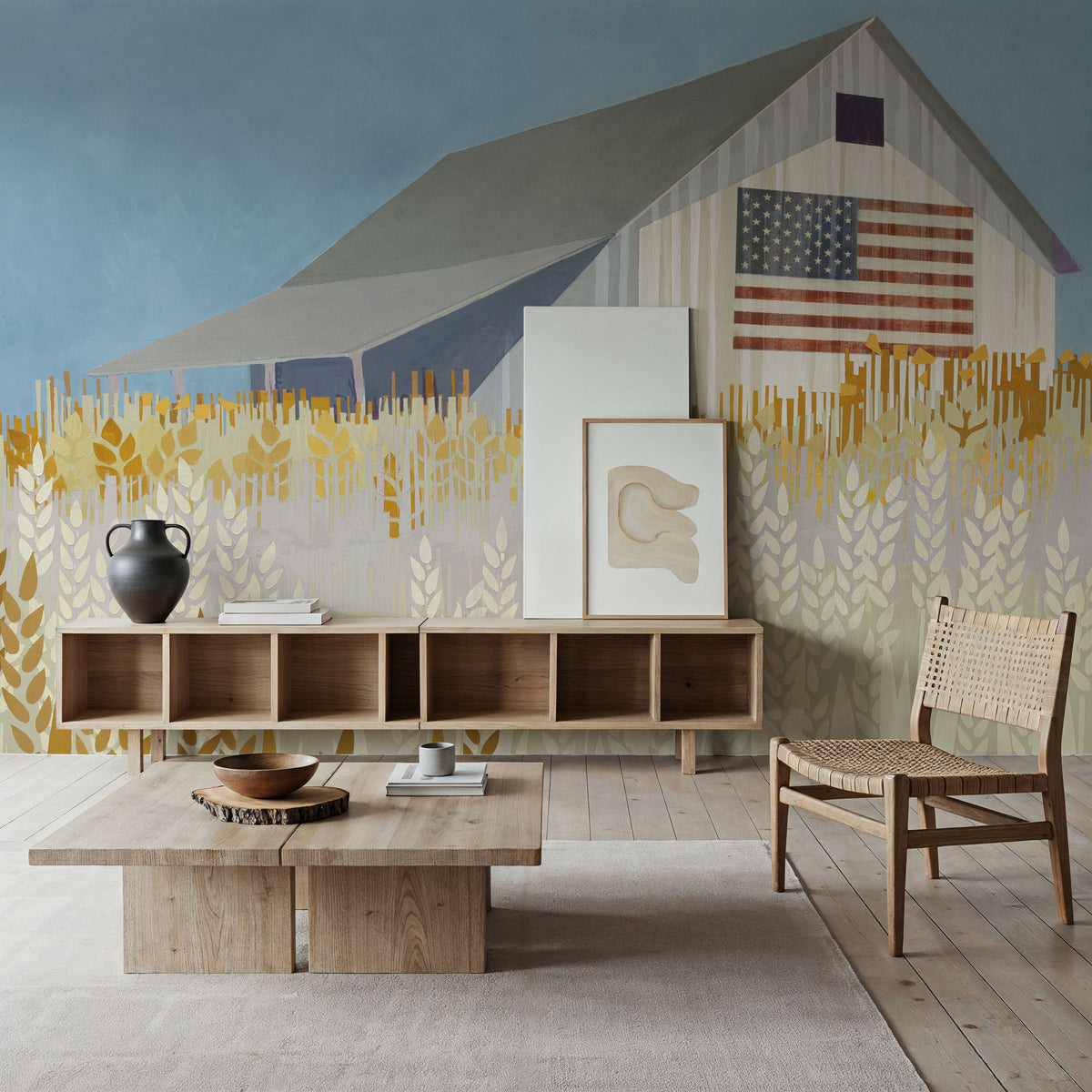 Wheat Fields Barn with Flag Mural Wallpaper - room preview 03