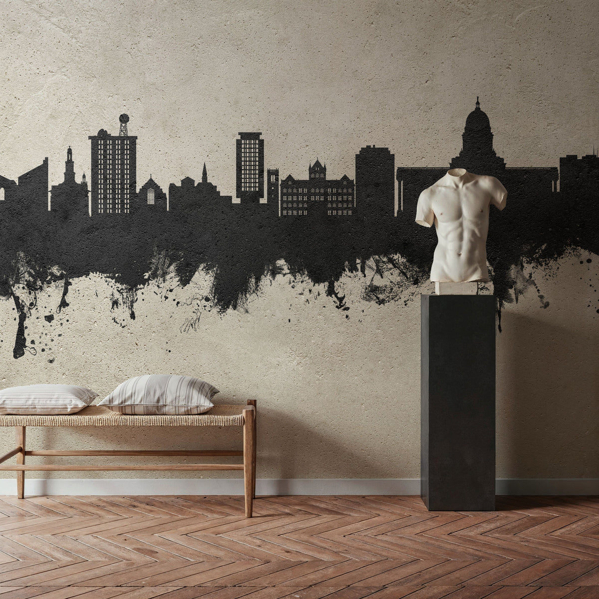 Madison Wisconsin Skyline Concrete Mural Wallpaper - room preview 03