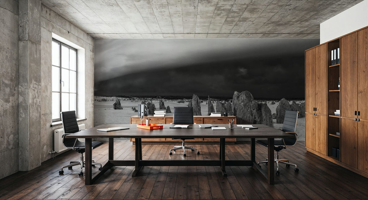 Storm Clouds and Rocks BW Mural Wallpaper - room preview 03