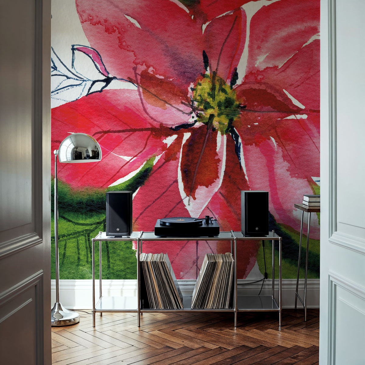 Holiday Poinsettia Mural Wallpaper - room preview 03