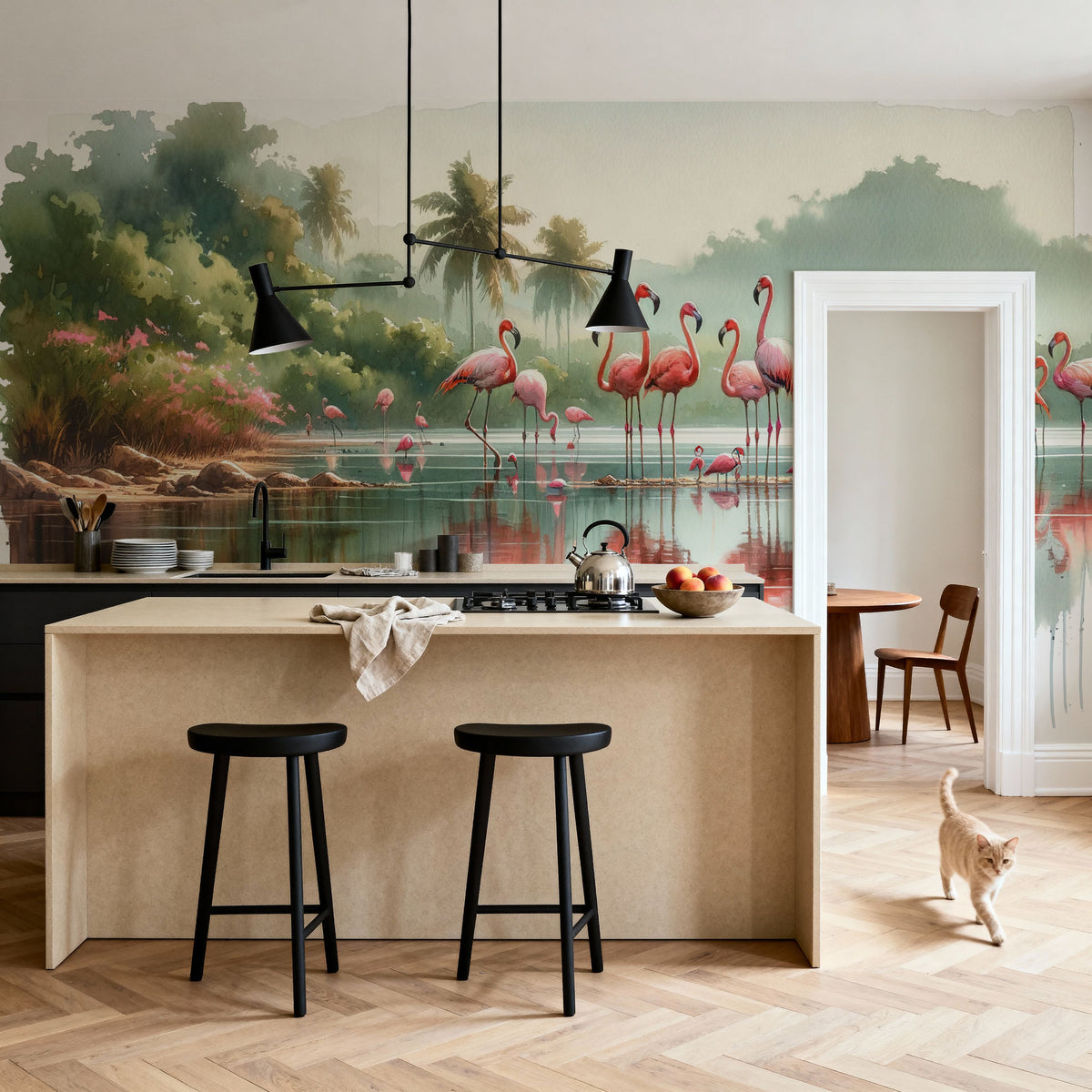 Morning Reflections of Flamingos Mural Wallpaper - room preview 03