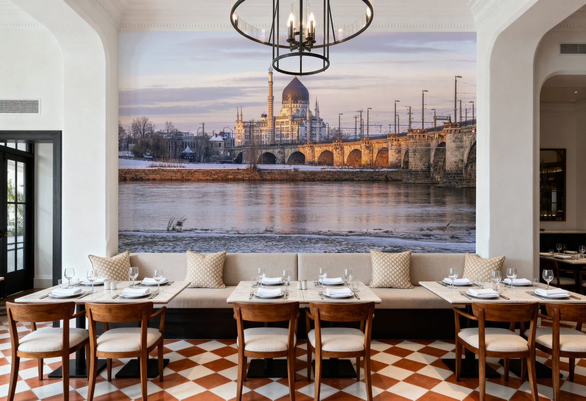 Winter City Bridge Mural Wallpaper - room preview 03