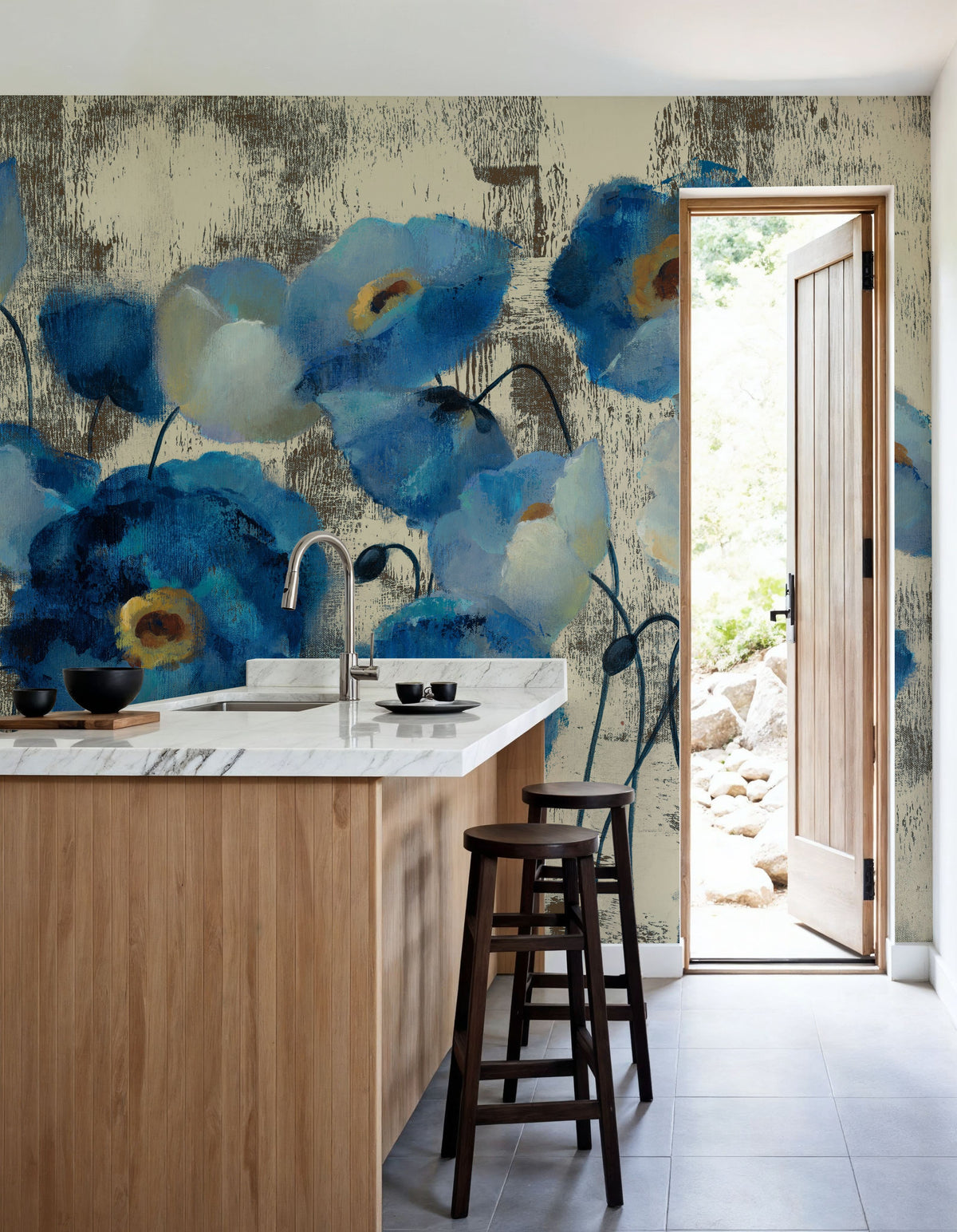 Aquamarine Floral Mural Wallpaper - room preview 03
