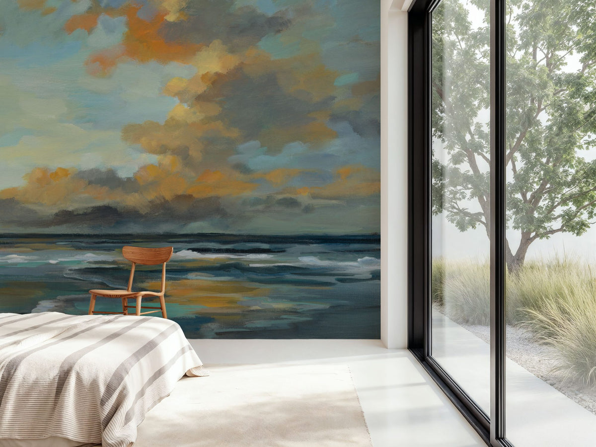 Sunset Oceanside Mural Wallpaper - room preview 03