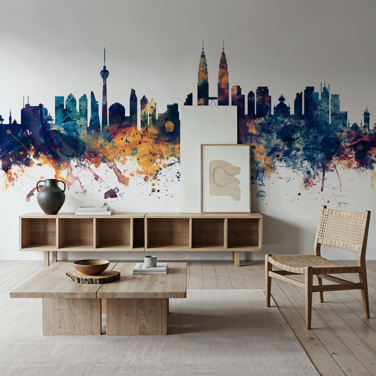 Kuala Lumpur Skyline Blue & Bronze Mural Wallpaper - room preview 03