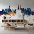 Kuala Lumpur Skyline Blue & Bronze Mural Wallpaper - room preview 03