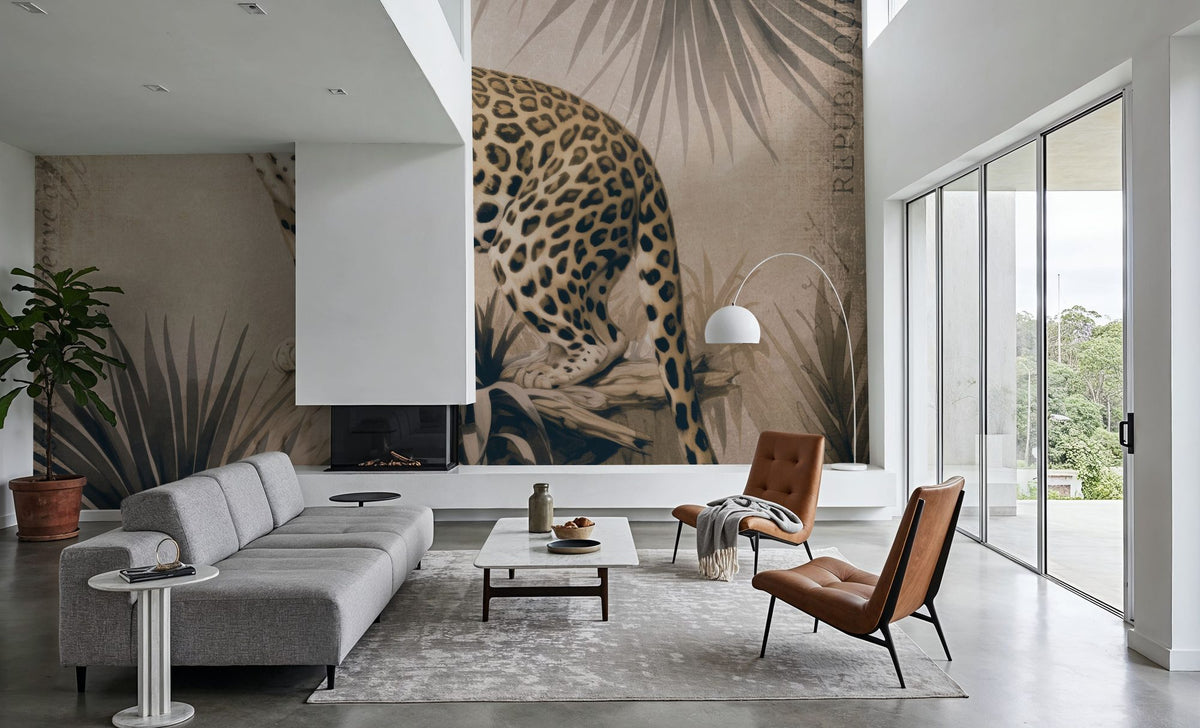 Cheetahs Tropical Jungle Monochrome Mural Wallpaper - room preview 03